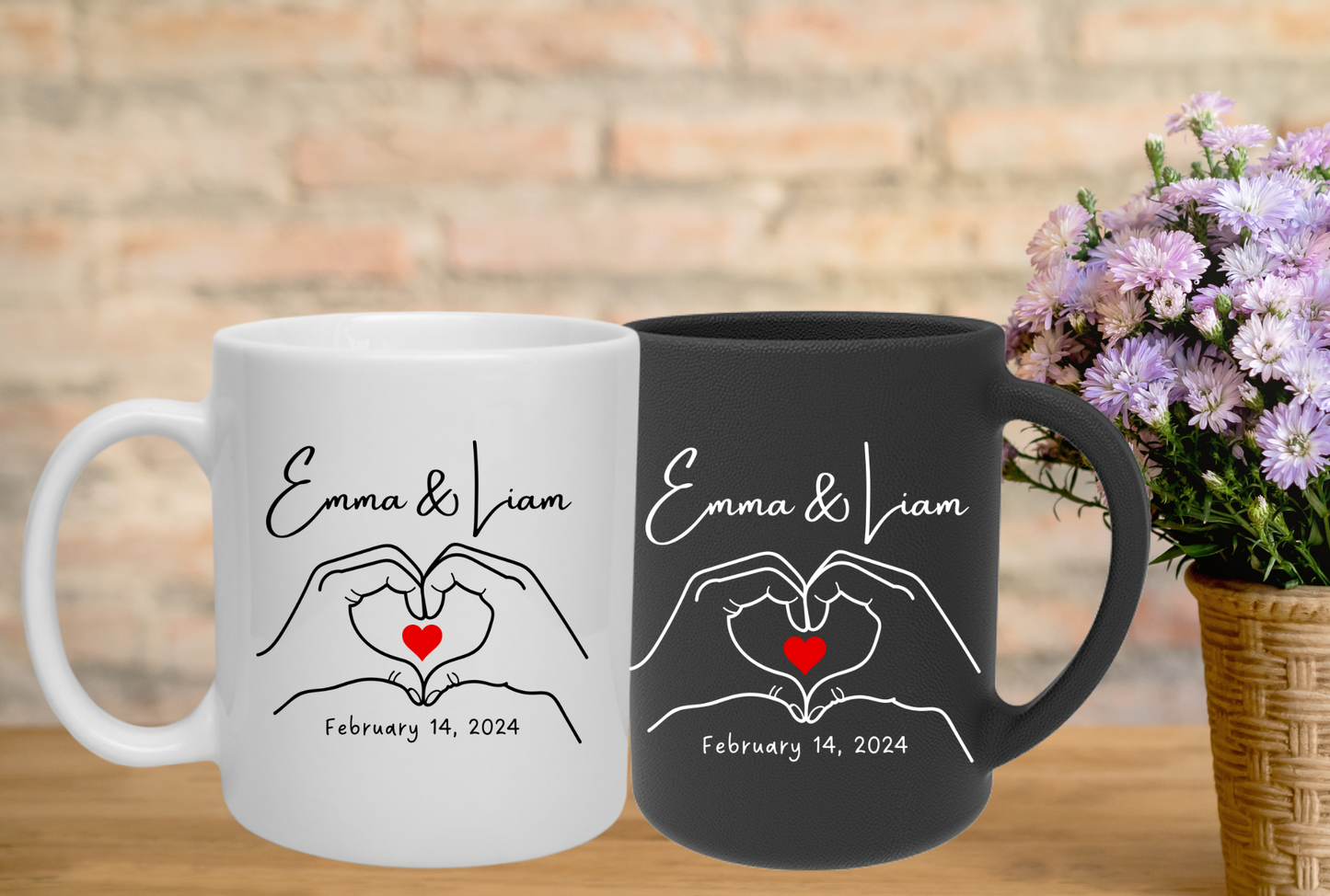 Black Custom Couple Mug Set/Personalized Wedding Gift/Heart Gift for Her/Valentine's Day Gift Idea /Girlfriend Gifts