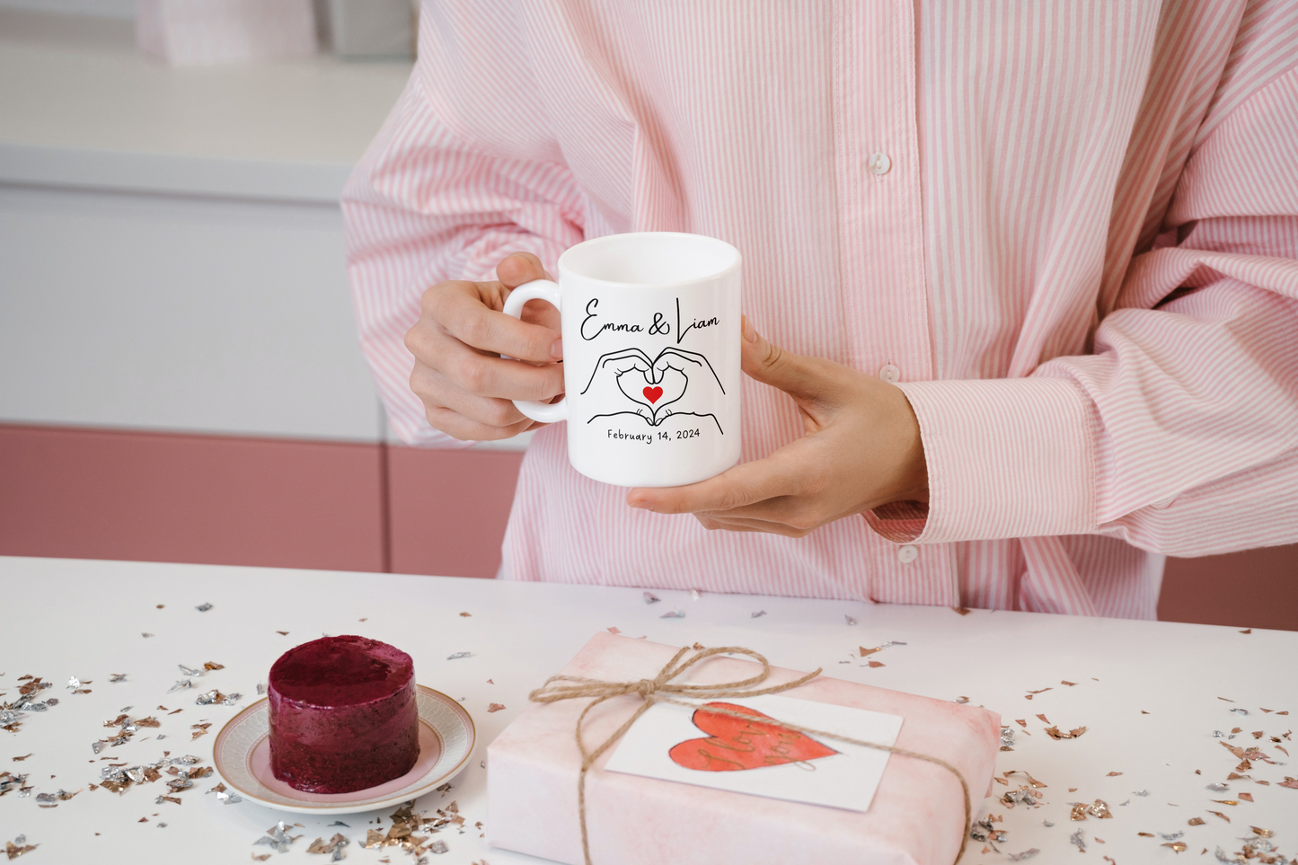 White Custom Couple Mug Set/Personalized Wedding Gift/Heart Gift for Her/Valentine's Day Gift Idea /Girlfriend Gifts